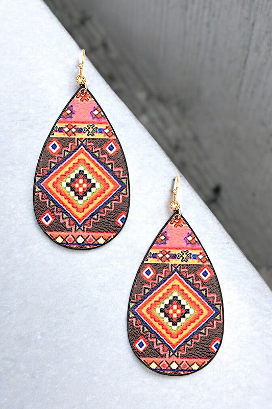 TEARDROP TRIBAL PATTERN DANGLE EARRING