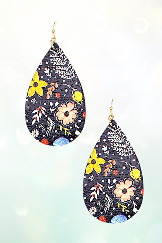 FLORAL PRINT TEARDROP DANGLE EARRING