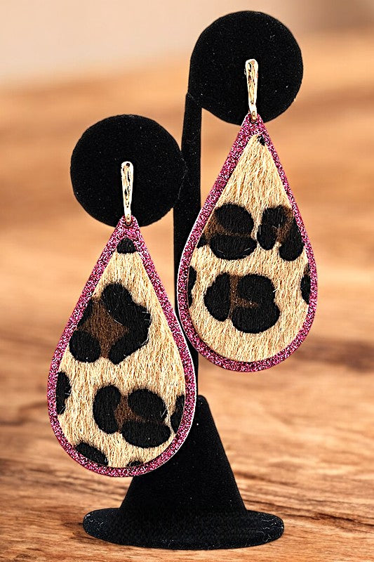 GLITTER ANIMAL PRINT ACCENT TEARDROP EARRING