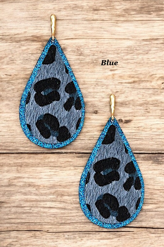 GLITTER ANIMAL PRINT ACCENT TEARDROP EARRING