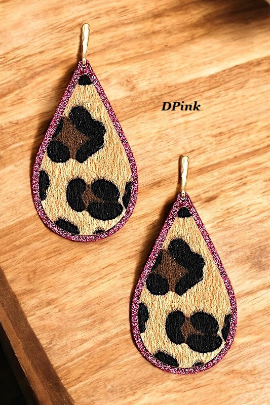 GLITTER ANIMAL PRINT ACCENT TEARDROP EARRING