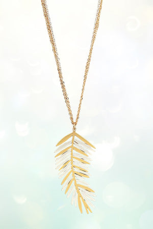 ELONGATED MULTI CHAIN LEAF PENDANT NECKLACE