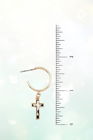 GENUINE LEATHER CROSS DANGLE SEMI HOOP EARRING