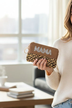 MAMA ANIMAL PRINT MINI WALLET POUCH KEYCHAIN