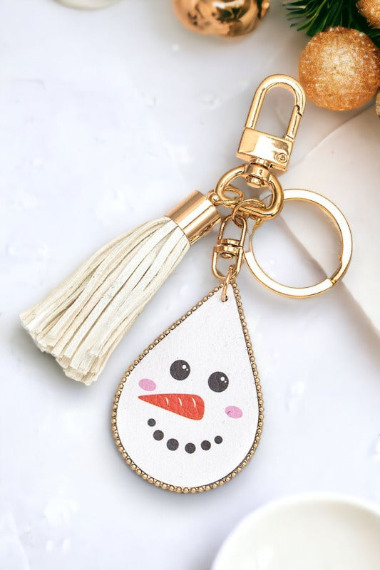 Snowman Teardrop Tassel Keychain