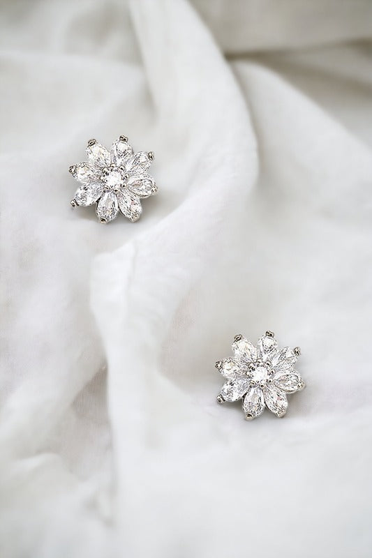 Cubic Zirconia Floral Post Earring