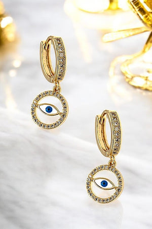 CZ STONE PAVE EVIL EYE DROP EARRING