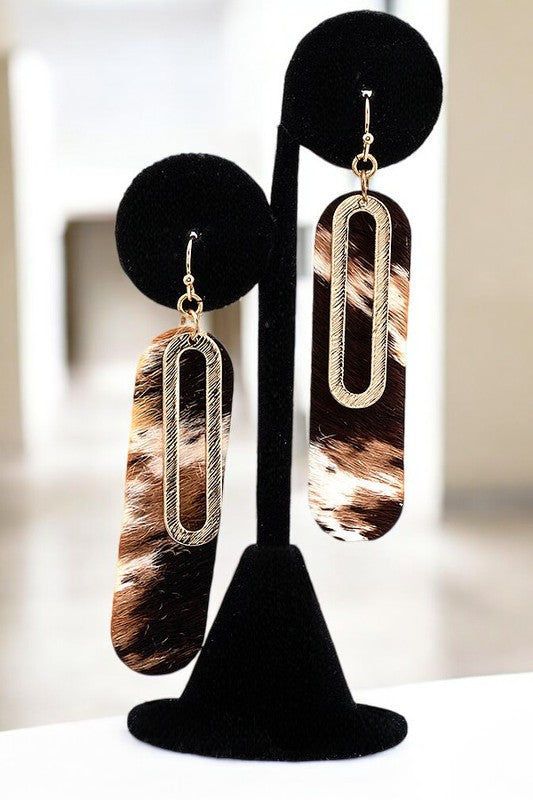 ANIMAL PRINT OVAL DROP EARRING