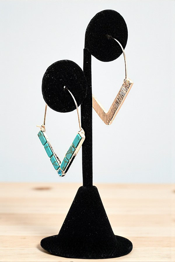 SEMI PRECIOUS V DROP WIRE HOOP EARRING