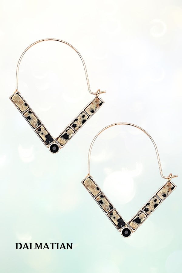 SEMI PRECIOUS V DROP WIRE HOOP EARRING