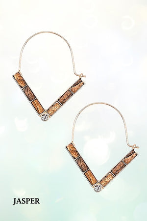 SEMI PRECIOUS V DROP WIRE HOOP EARRING