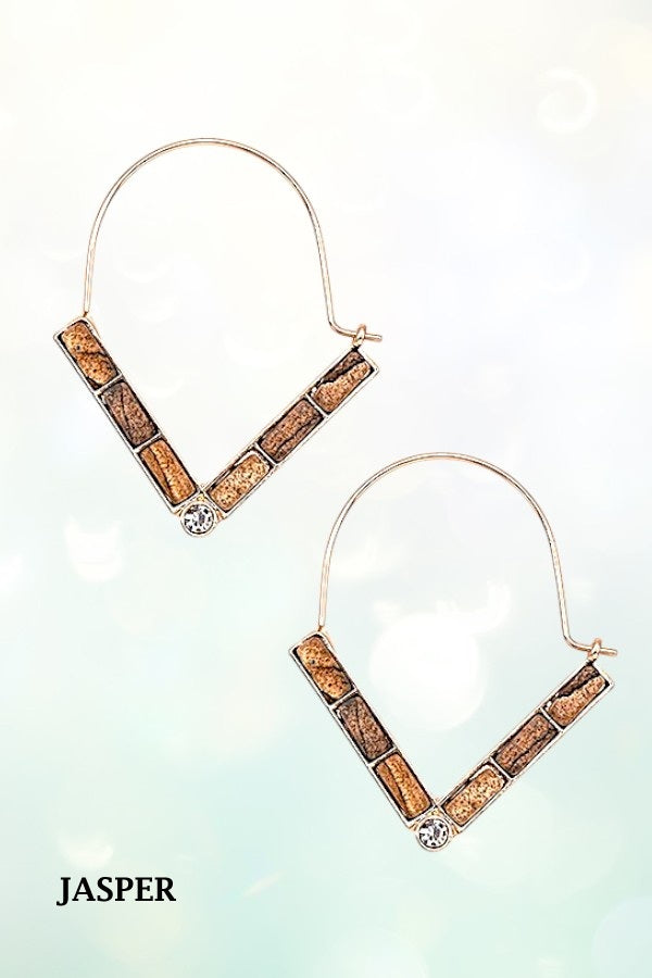 SEMI PRECIOUS V DROP WIRE HOOP EARRING