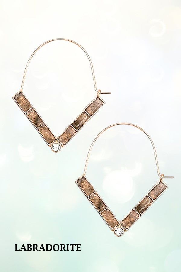 SEMI PRECIOUS V DROP WIRE HOOP EARRING