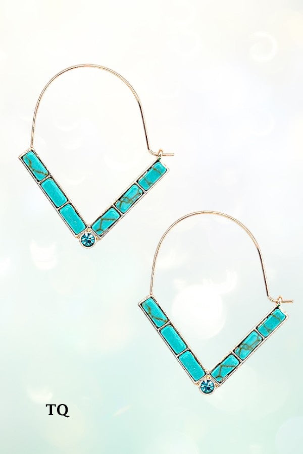 SEMI PRECIOUS V DROP WIRE HOOP EARRING