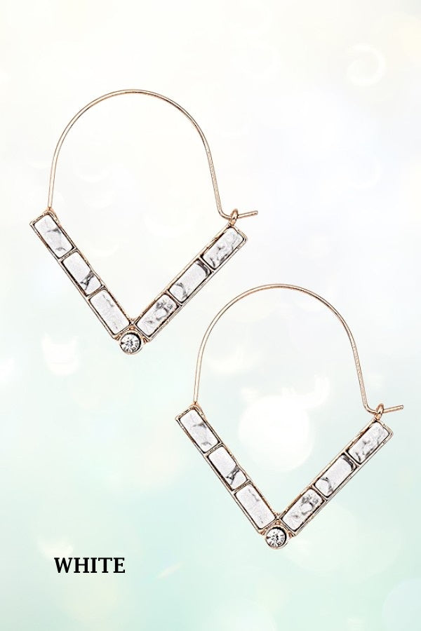 SEMI PRECIOUS V DROP WIRE HOOP EARRING