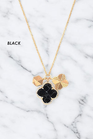 CLOVER SEMI PRECIOUS STONE PENDANT NECKLACE