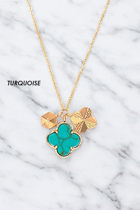 CLOVER SEMI PRECIOUS STONE PENDANT NECKLACE