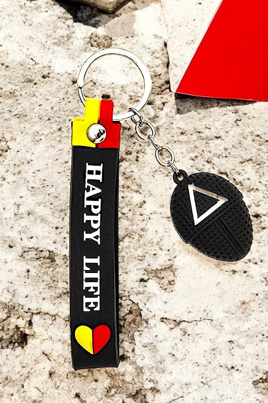 Triangle Mask Happy Life Message Keychain