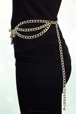 LION HEAD ACCENT SCALLOPED MULTI CHAIN BELT