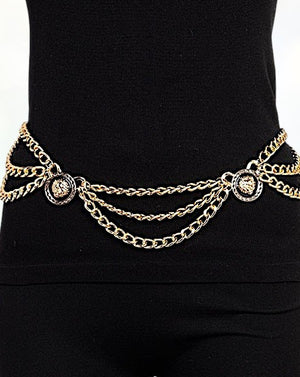 LION HEAD ACCENT SCALLOPED MULTI CHAIN BELT