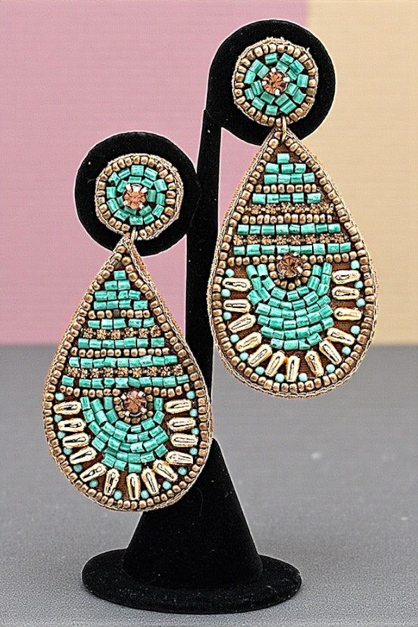 TEARDROP BEAD ORNATED DANGLE EARRING