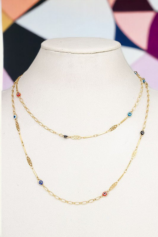 Elongated Evil Eye Bead Necklace