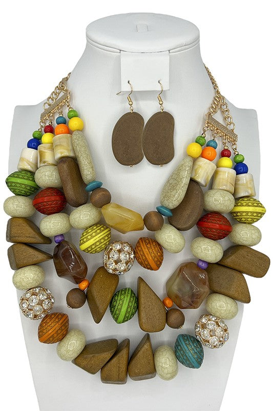 Layered Mix Stone Beads Necklace Set