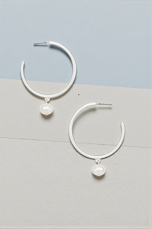 PEARL DROP SEMI HOOP EARRING