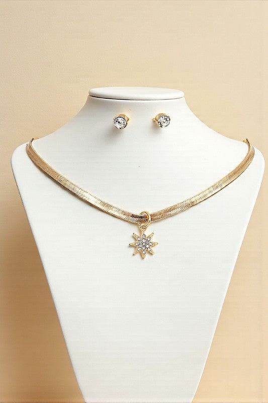 STAR PENDANT FLAT CHAIN CHOKER NECKLACE SET