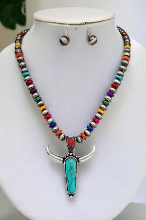 Bull Bead Pendant Necklace Set