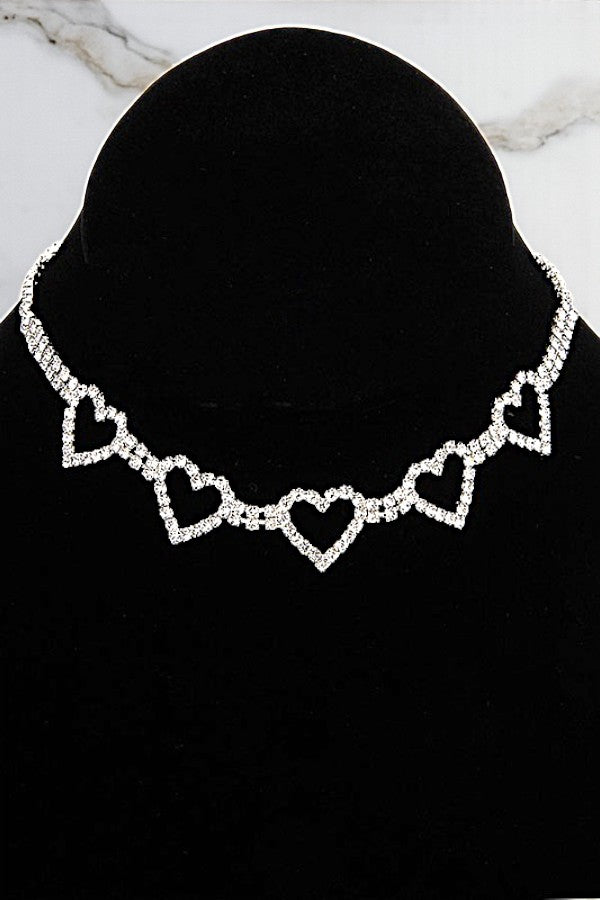 RHINESTONE PAVE HEART LINK CHOKER NECKLACE
