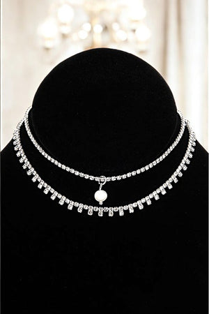 RHINESTONE PAVE PEARL PENDANT CHOKER NECKLACE