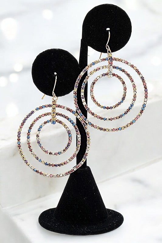 MULTI RING RHINESTONE PAVE DANGLE EARRING