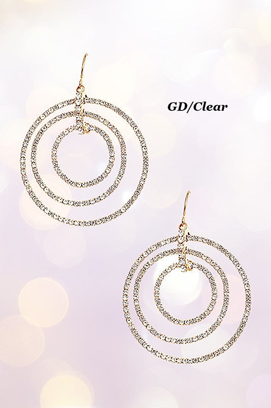 MULTI RING RHINESTONE PAVE DANGLE EARRING