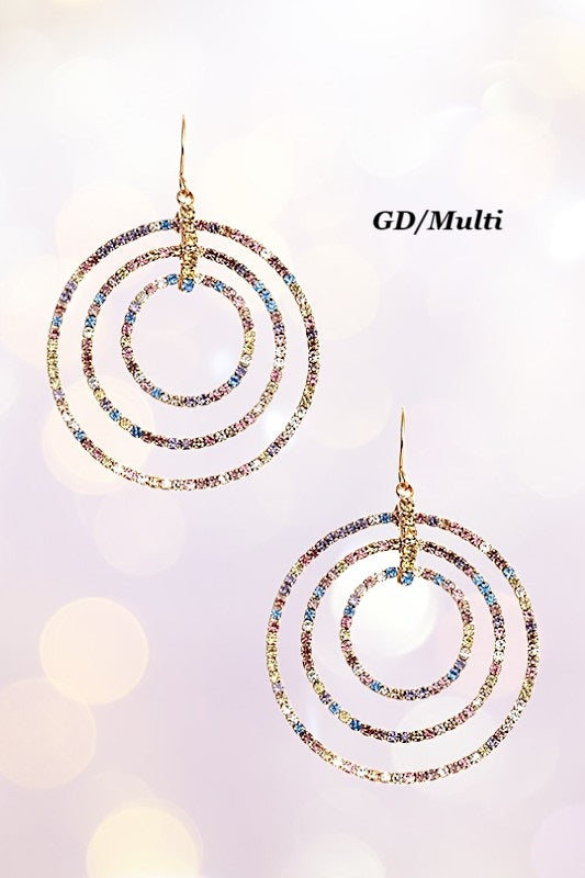 MULTI RING RHINESTONE PAVE DANGLE EARRING