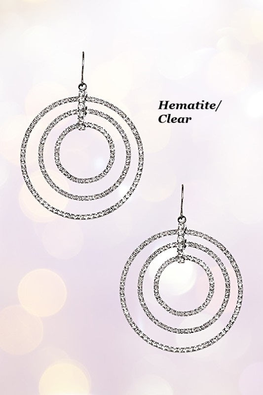 MULTI RING RHINESTONE PAVE DANGLE EARRING