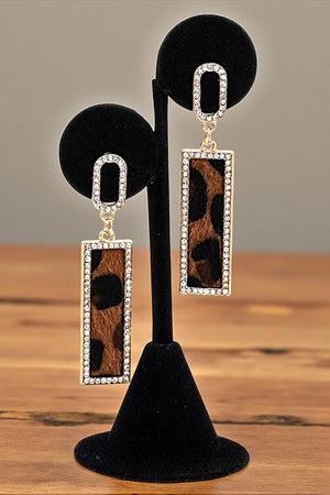 RHINESTONE PAVE ANIMAL PRINT BAR DANGLE EARRING