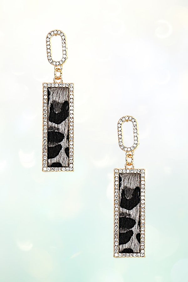 RHINESTONE PAVE ANIMAL PRINT BAR DANGLE EARRING