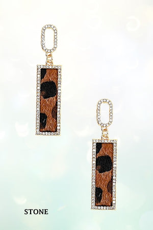 RHINESTONE PAVE ANIMAL PRINT BAR DANGLE EARRING