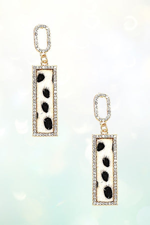 RHINESTONE PAVE ANIMAL PRINT BAR DANGLE EARRING