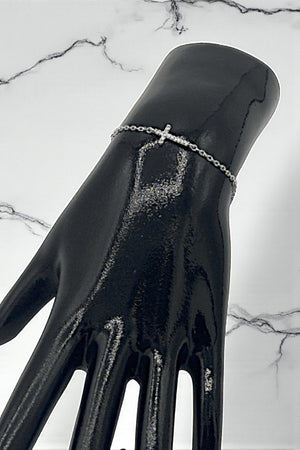 CZ PAVE SIDE CROSS CHAIN BRACELET