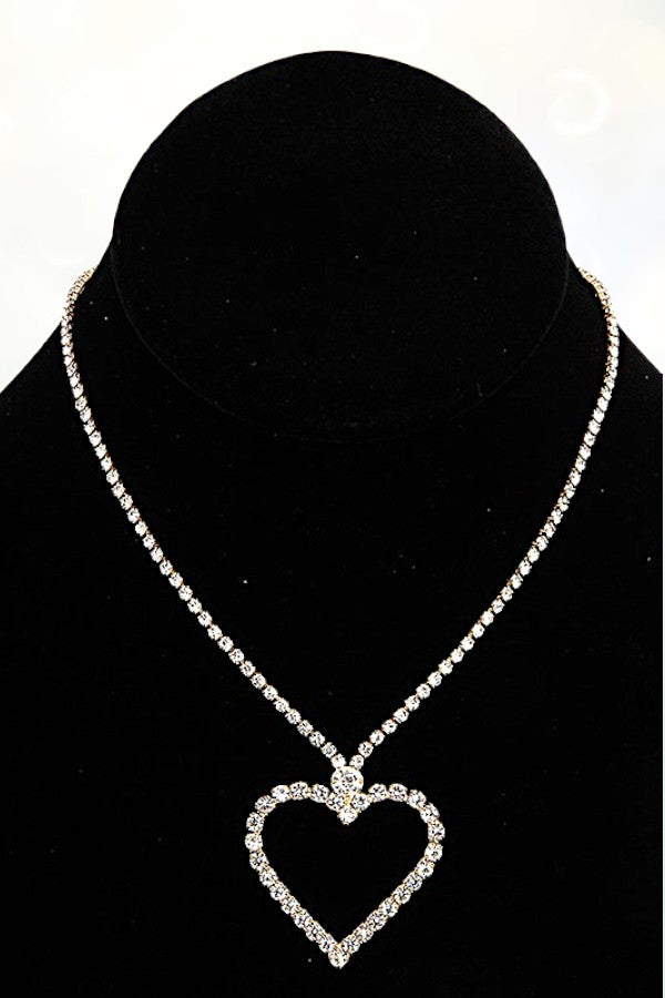 RHINESTONE PAVE HEART LAYERED CHOKER NECKLACE