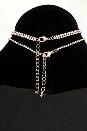 RHINESTONE PAVE HEART LAYERED CHOKER NECKLACE