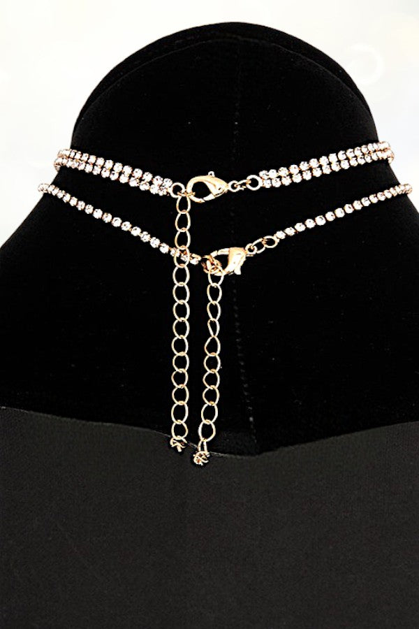 RHINESTONE PAVE HEART LAYERED CHOKER NECKLACE