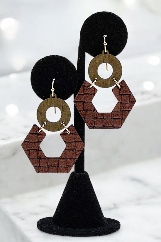 WOVEN HEXAGON DANGLE DROP EARRING