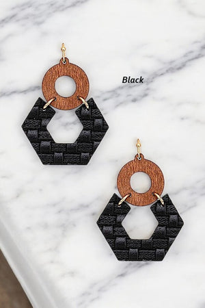 WOVEN HEXAGON DANGLE DROP EARRING