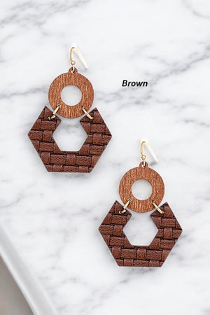 WOVEN HEXAGON DANGLE DROP EARRING