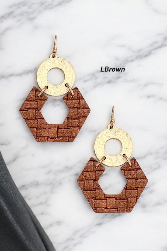 WOVEN HEXAGON DANGLE DROP EARRING