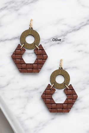 WOVEN HEXAGON DANGLE DROP EARRING