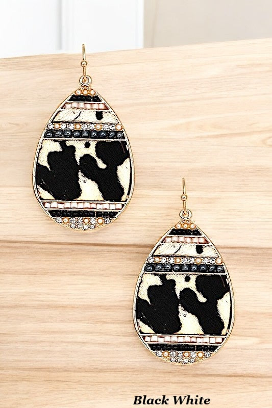 ANIMAL PRINT BEAD TEARDROP EARRING